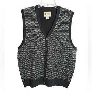 Haggard Mens Cardigan Sweater Vest X-Large Black Geometric Kurt Cobain Grandpa